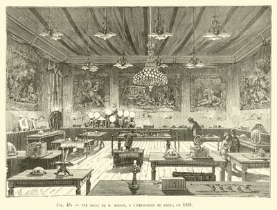 Een zaal van M. Edison op de Parijse tentoonstelling in 1881 door French School